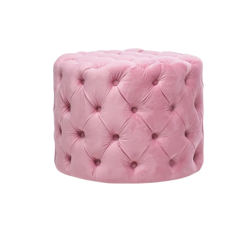Tufted round modern velvet ottoman foot stool