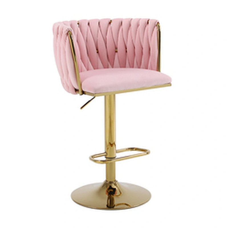 Luxury Vintage Adjustable Bar Stool With Silver Legs Backrest And Footstool