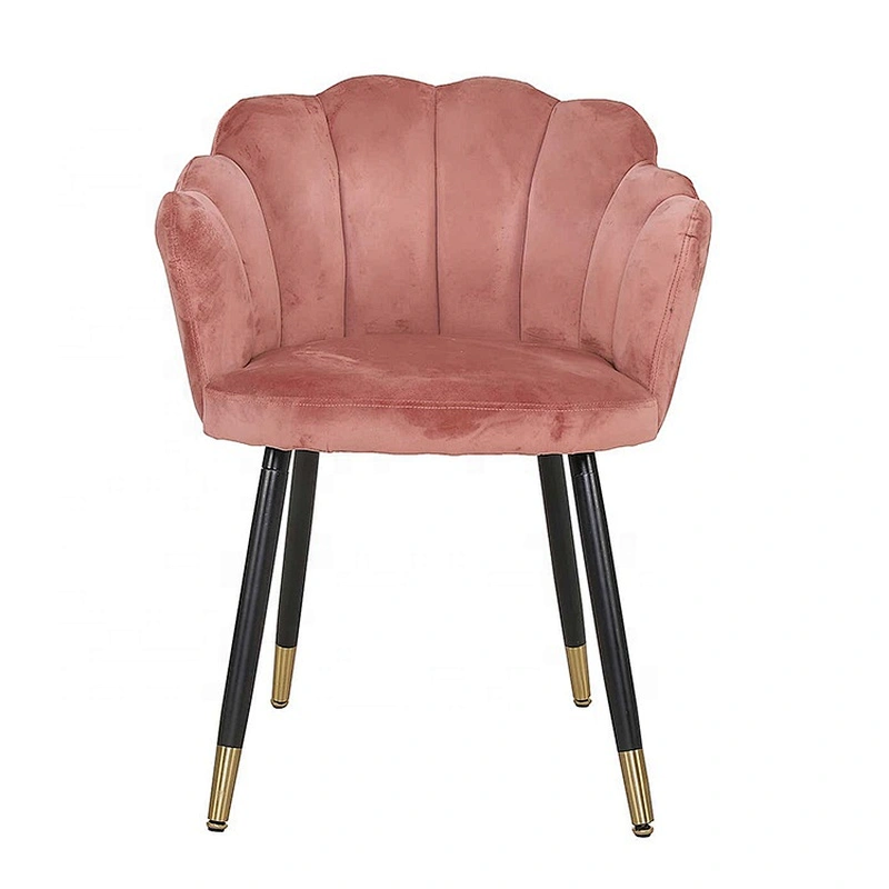 Modern Home Pink Velvet Curved Shaped Leisure Accent Chair Plating Golden Metal Leg