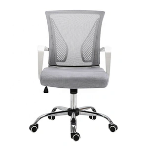 Anji White Revolving Mesh Metal Armrest Grey Fabric Office With Metal Base 5 Wheels Ergonomic Chair For Sale