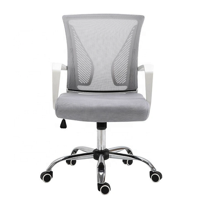 Anji White Revolving Mesh Metal Armrest Grey Fabric Office With Metal Base 5 Wheels Ergonomic Chair For Sale