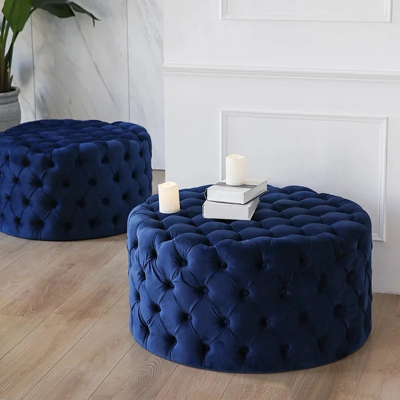 Tufted round modern velvet ottoman foot stool