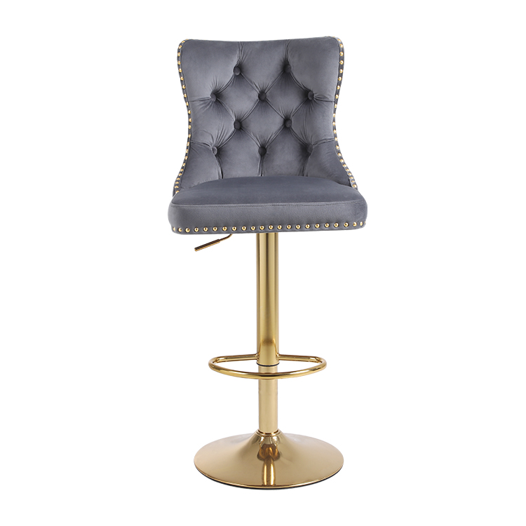 Factory Modern Luxury Tufted Nailed Velvet Swivel adjustable bar stools