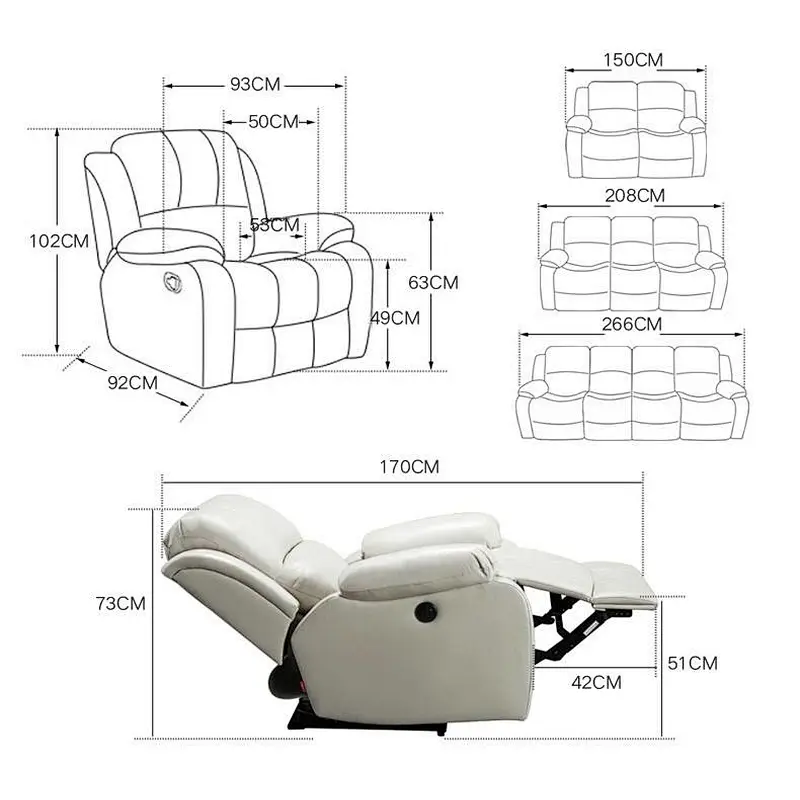 Contemporary living room electric power recliner sofa