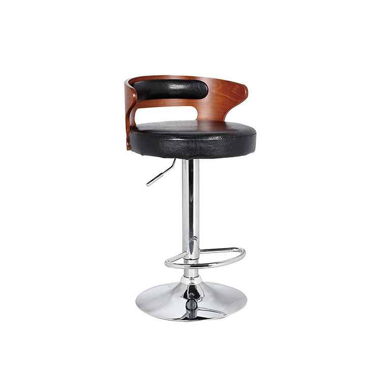 New Design Modern Luxury Durable Wooden Leather Design Pub Swivel Height Bar stool With Backrest