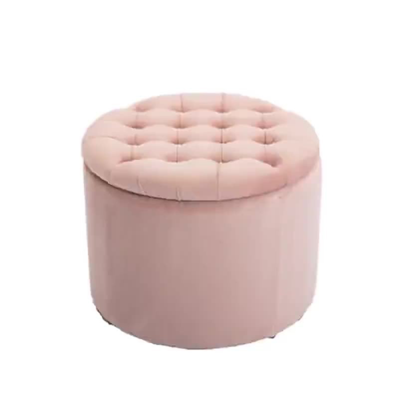 Living Room Stool Pink Velvet round modern foot ottoman stool