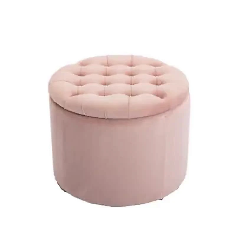 Living Room Stool Pink Velvet round modern foot ottoman stool