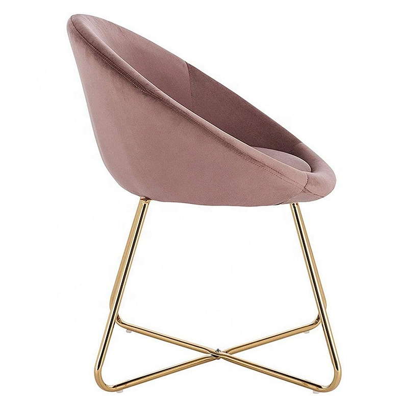 New Design Pink Velvet Curved Shaped Leisure Accent Chair With Power Coating Golden Metal Leg