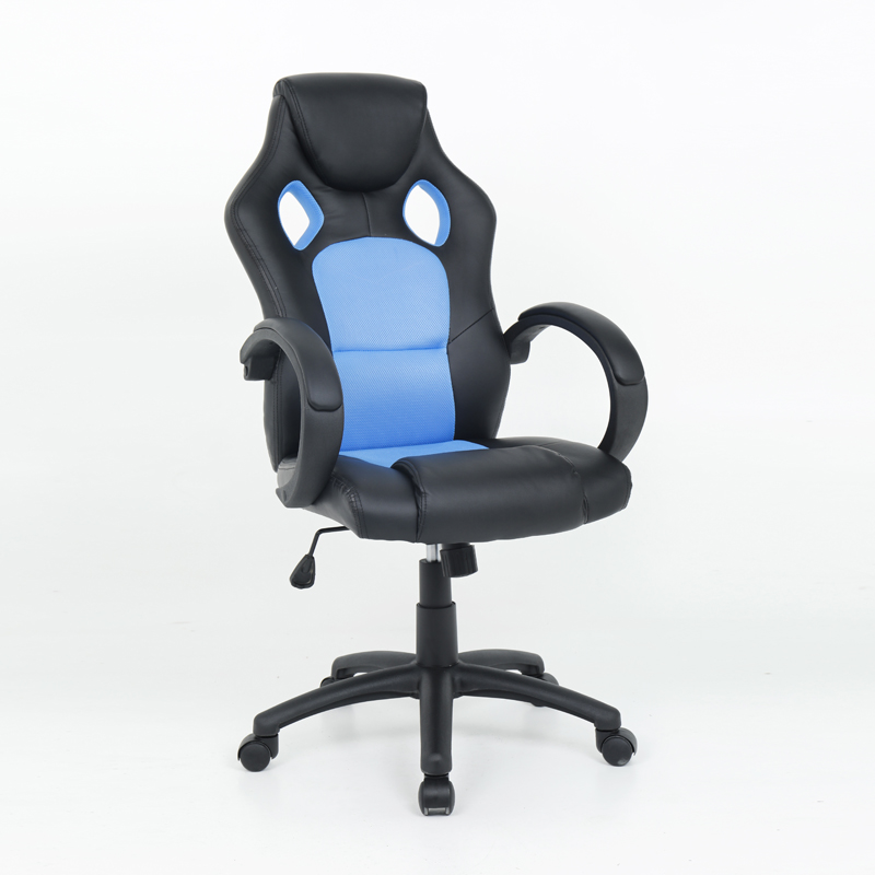 Cheap PVC Fabric Grey With Black Fixed Armrest Butterfly Mechanism 135 Degree racing gaming chair