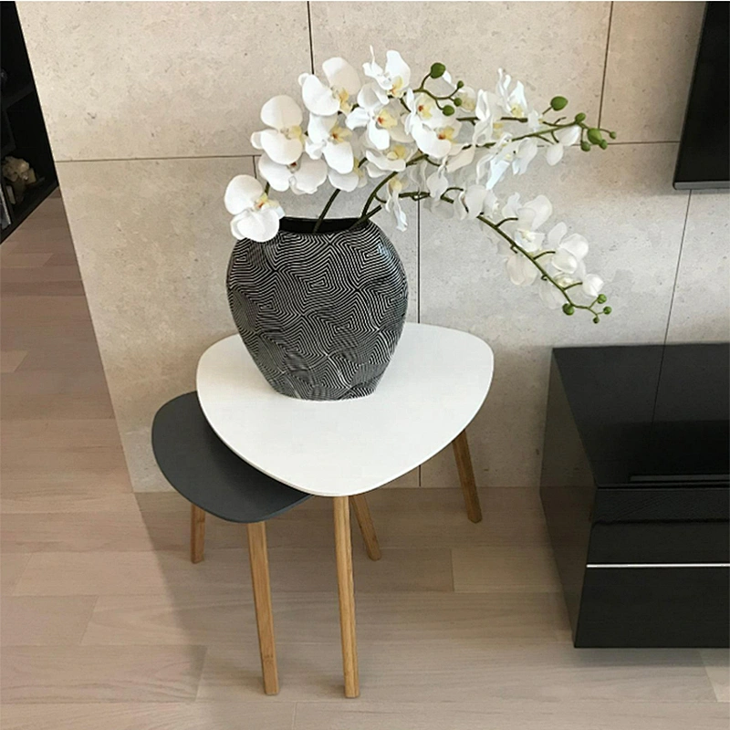 Nesting triangle end set of 2 modern wooden Nordic coffee table