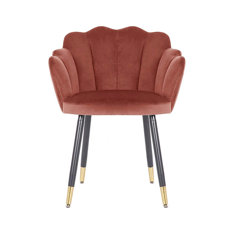 Modern Home Pink Velvet Curved Shaped Leisure Accent Chair Plating Golden Metal Leg