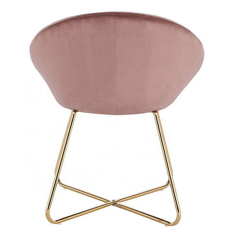 New Design Pink Velvet Curved Shaped Leisure Accent Chair With Power Coating Golden Metal Leg