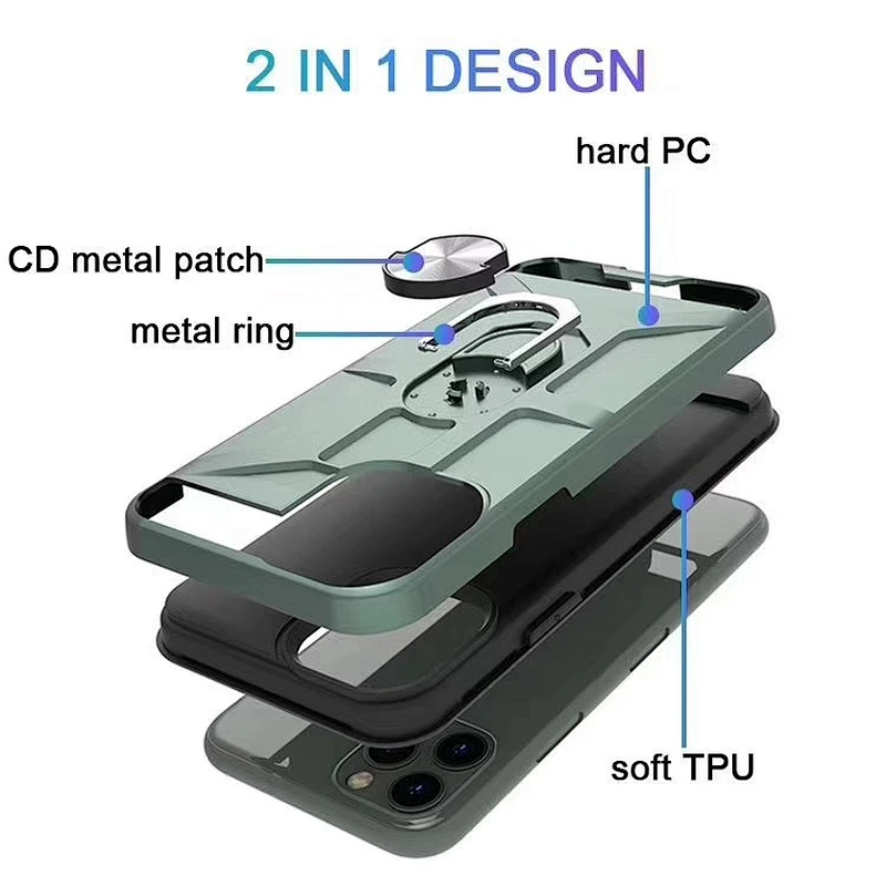 360 degree holder stander back cover, shockproof cell phone case with ring for iphone 11