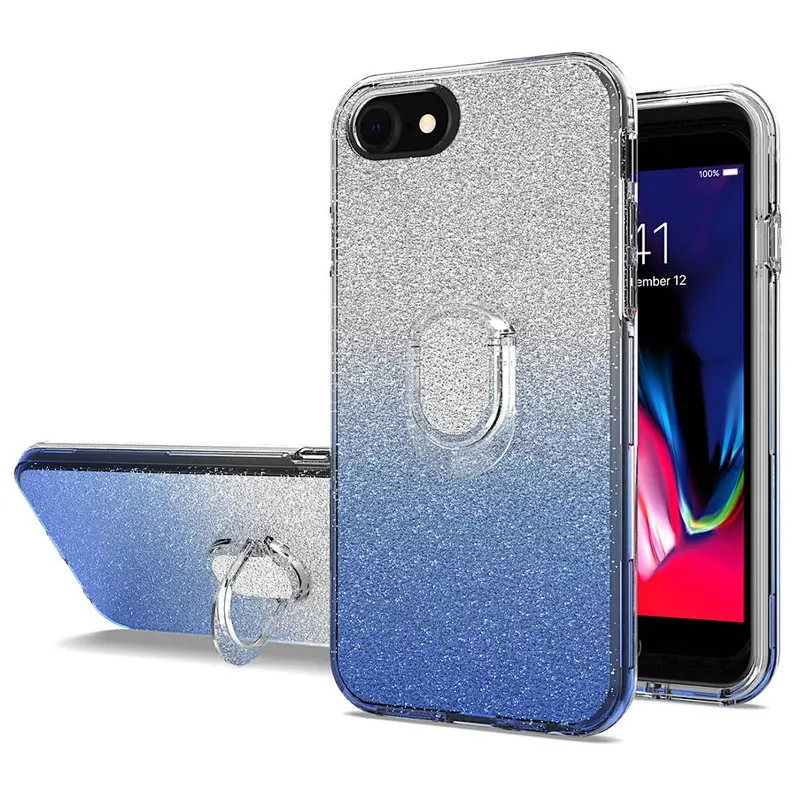 Girls Gradient PC Shining Ring Clear Phone Case Back Cover for iPhone 6 7 8 9 SE