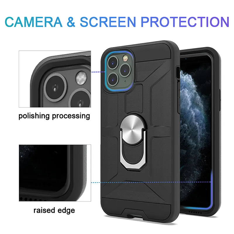 Mobile Back Cover Shell Ring Holder PC TPU Phone Case For iPhone 6 7 8 Plus X XS XR 11 Pro Max