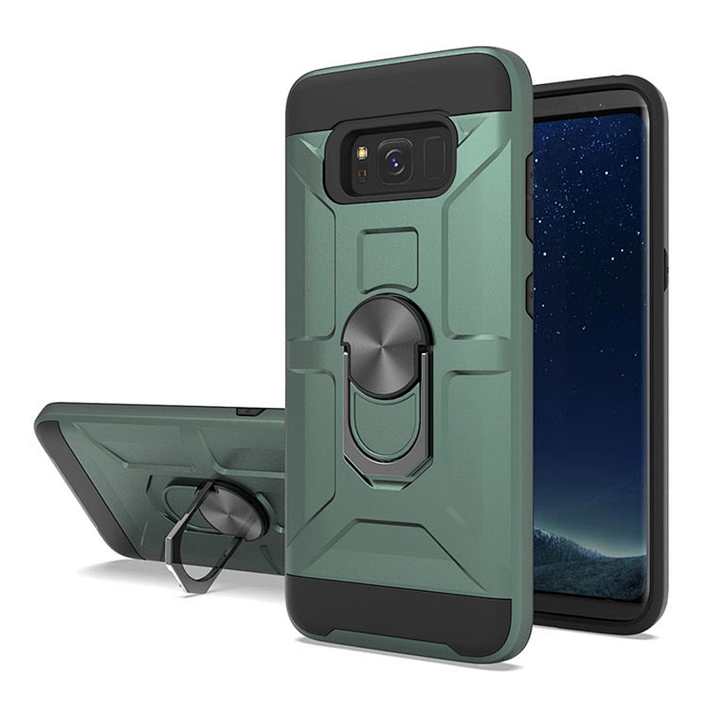Hot selling tpu pc mobile phone case high quality back housing with stand ring holder for Samsung S8 Plus