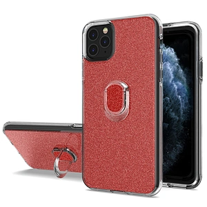 Glitter paper TPU PC Transparent mini ring holder phone case For IPhone 11 Pro Max SE