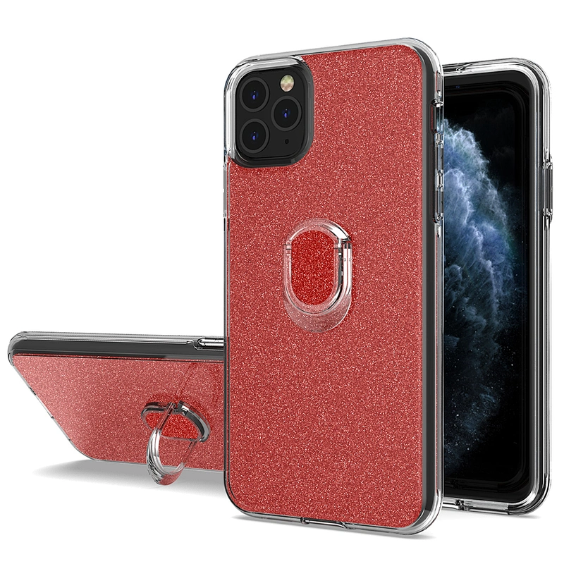 Glitter paper TPU PC Transparent mini ring holder phone case For IPhone 11 Pro Max SE
