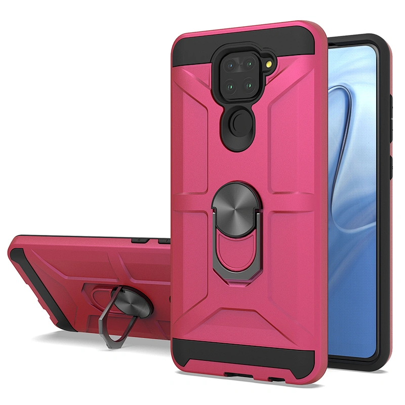 Gold color matte finish metal ring kickstand cell phone case defender for Xiaomi Redmi Note 9
