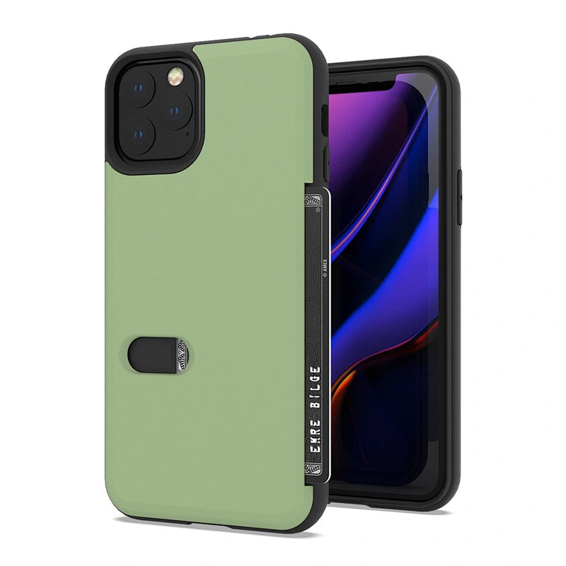 new arrival 2 in 1 tpu pc card slot case for IPhone 11 11 pro solid color case