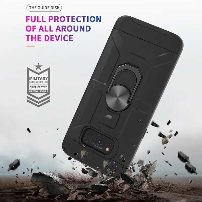 Hot selling tpu pc mobile phone case high quality back housing with stand ring holder for Samsung S8 Plus