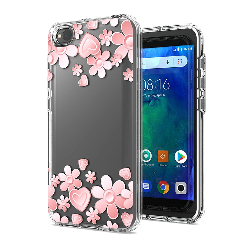 Shockproof Transparent Style Clear print Phone Case Cover TPU PC 2 in 1  Clear case For Redmi go