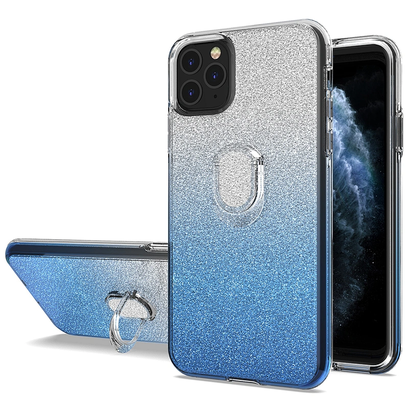 Luxury Protector Glitter Gradient Cover Phone Case for with Ring Kickstand for iPhone 11 Pro Max