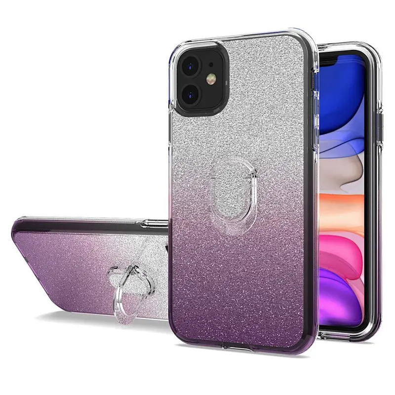 High Clear Case Glitter Crystal Mini Ring Holder Mobile Phones Back Covers For iPhone 11 Pro Max