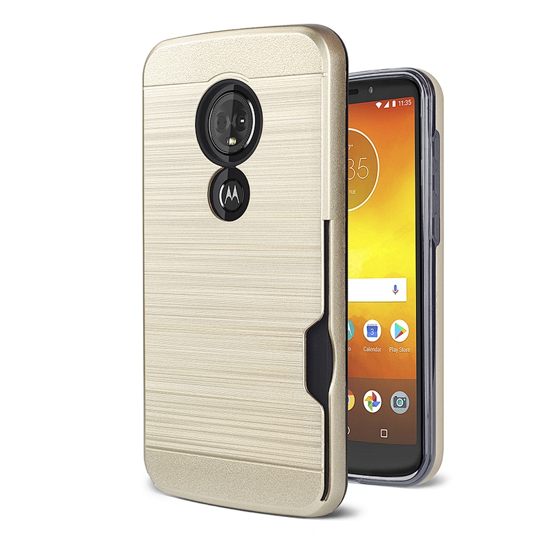 Protective Wire Drawing Brushed Credit Card Slot Cell Phone Case Cover for Motorola Moto E5 Plus