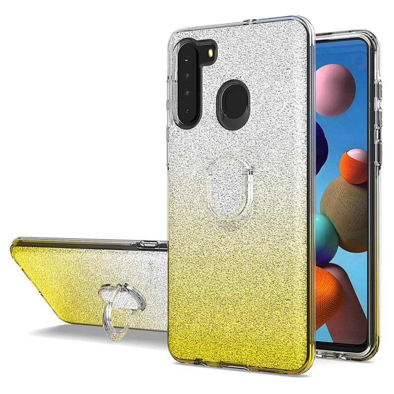 3 in 1 glitter bling phone case accessories with ring holder for Samsung Galaxy A21