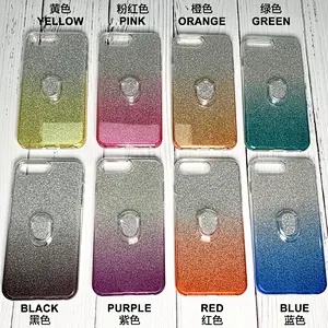 Clear tpu and gradient pc glitter phone case with finger ring for Samsung S10 S20 Lite Plus Ultra