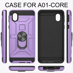 Hard Protective Mobile Cell Phone Cover Case with 360 Metal Ring Kickstand for Samsung A01 Core