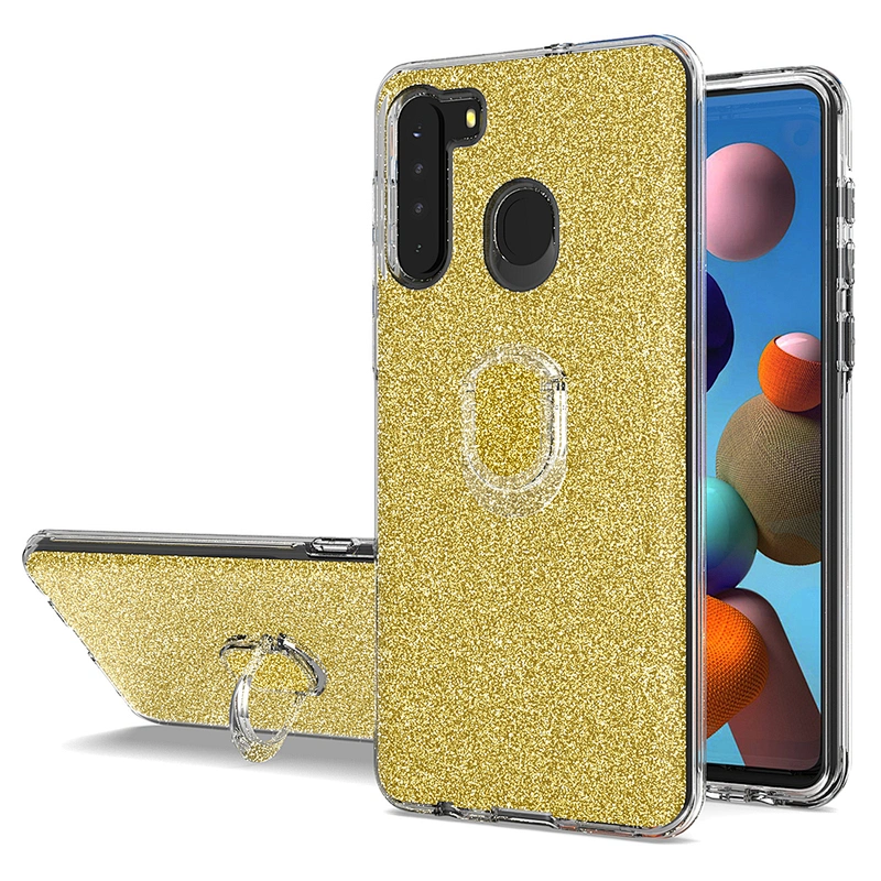 Crystal mini finger ring glitter cell phone cases estuche for Samsung Galaxy A21