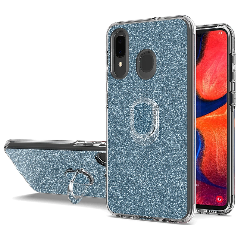 Glitter tpu pc 3 in 1 mobile phone case with mini ring holder for Samsung Galaxy A20