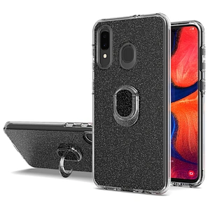Glitter tpu pc 3 in 1 mobile phone case with mini ring holder for Samsung Galaxy A20