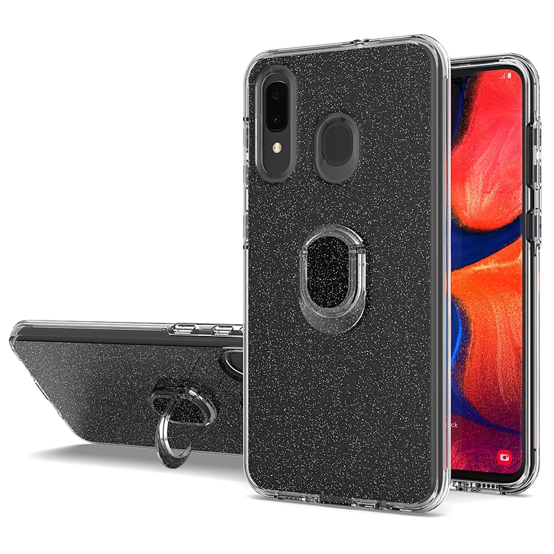 Glitter tpu pc 3 in 1 mobile phone case with mini ring holder for Samsung Galaxy A20