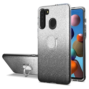 3 in 1 glitter bling phone case accessories with ring holder for Samsung Galaxy A21
