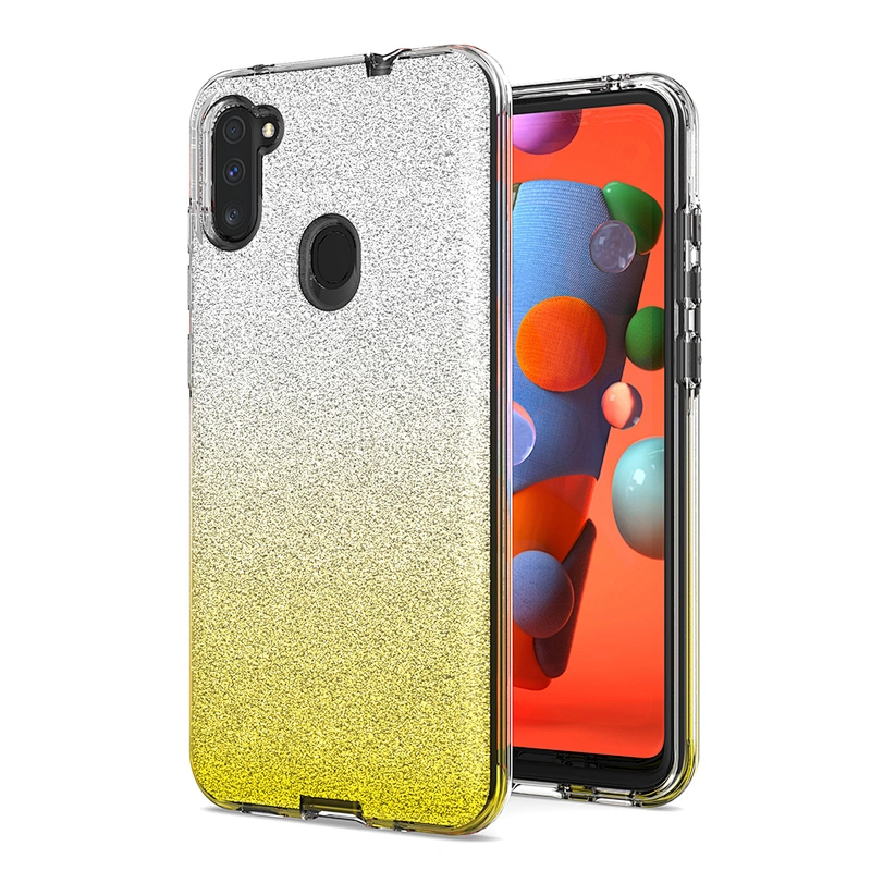 Android compatible transparent tpu gradient pc glitter phone case for Samsung Galaxy A11