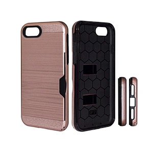 New Arrivals Brushed Metal Design Credit Card Slot Phone Cover Case for iPhone 7 8 Plus