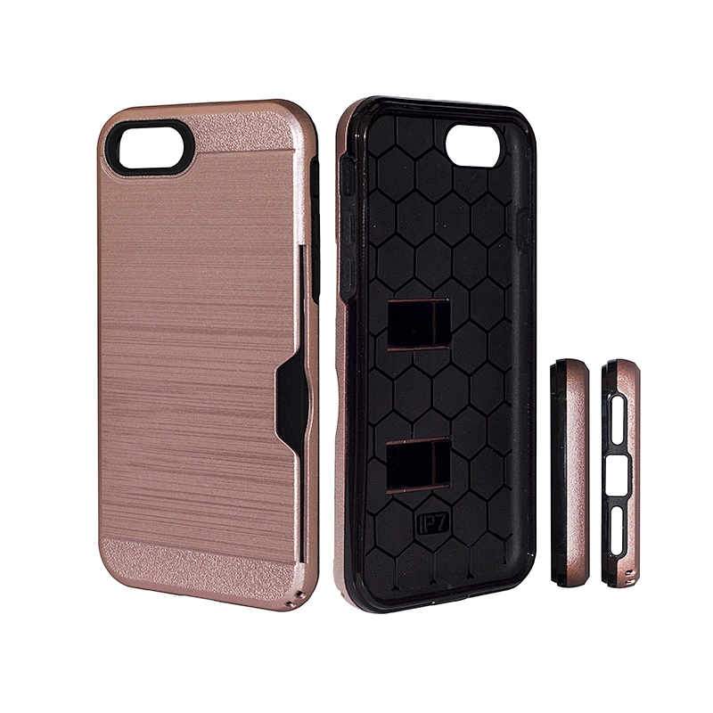 New Arrivals Brushed Metal Design Credit Card Slot Phone Cover Case for iPhone 7 8 Plus