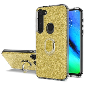 Glitter gold phone case with ring holder for Motorola Moto G8 Plus Power G Stylus