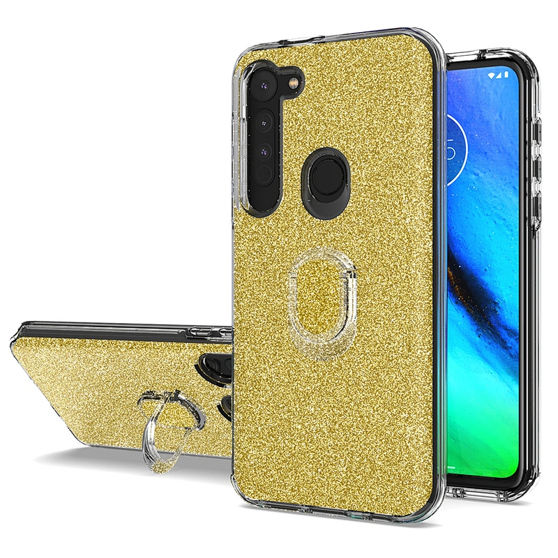 Glitter gold phone case with ring holder for Motorola Moto G8 Plus Power G Stylus