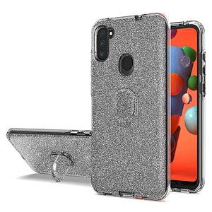 New trendy glitter ring holder phone case with mini support function for Samsung Galaxy A11