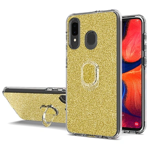 Glitter tpu pc 3 in 1 mobile phone case with mini ring holder for Samsung Galaxy A20