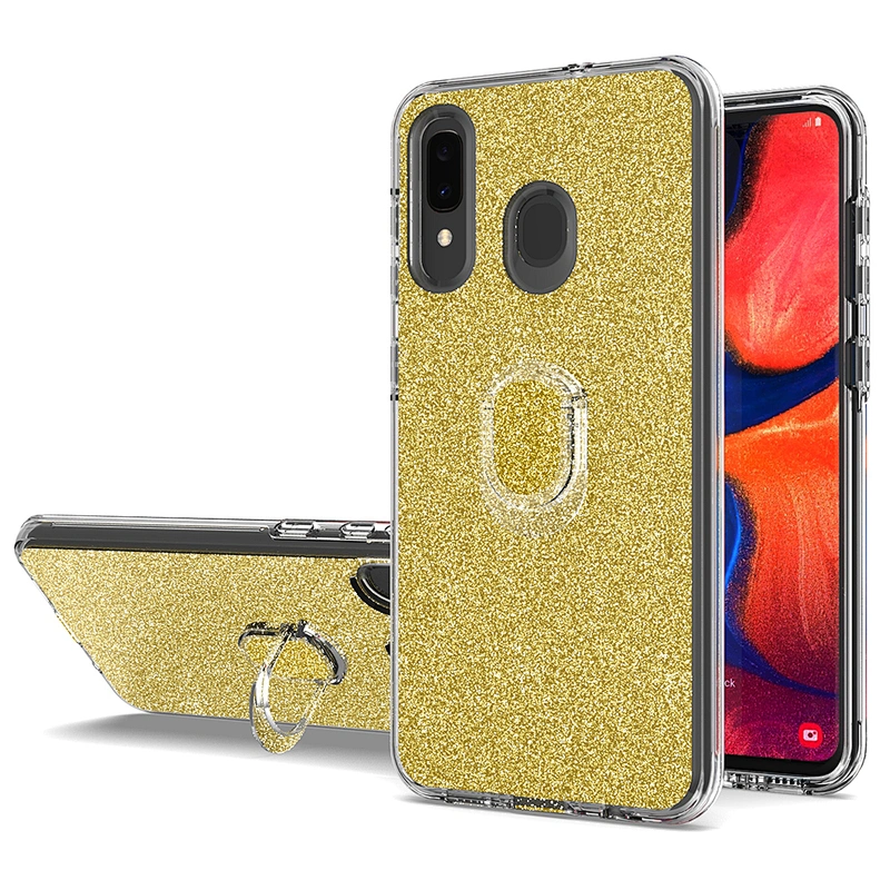 Glitter tpu pc 3 in 1 mobile phone case with mini ring holder for Samsung Galaxy A20