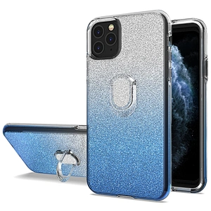 Clear tpu and gradient pc glitter phone case with finger ring for Samsung S10 S20 Lite Plus Ultra