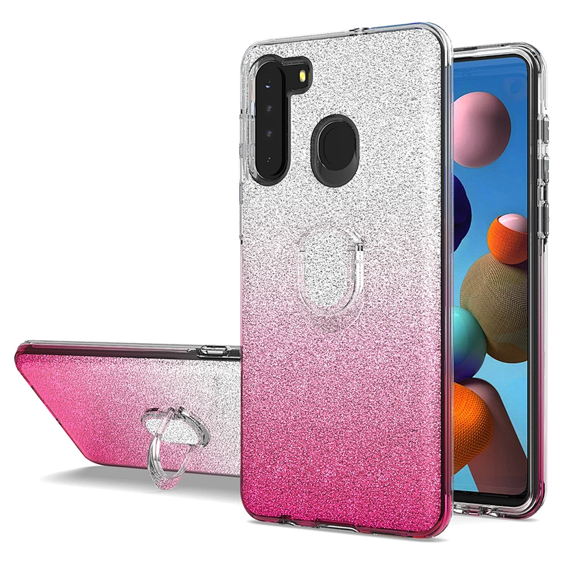 3 in 1 glitter bling phone case accessories with ring holder for Samsung Galaxy A21