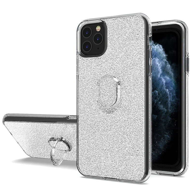 Womens glitter design bling cell phone case with ring holder for Apple iPhone 11 Pro