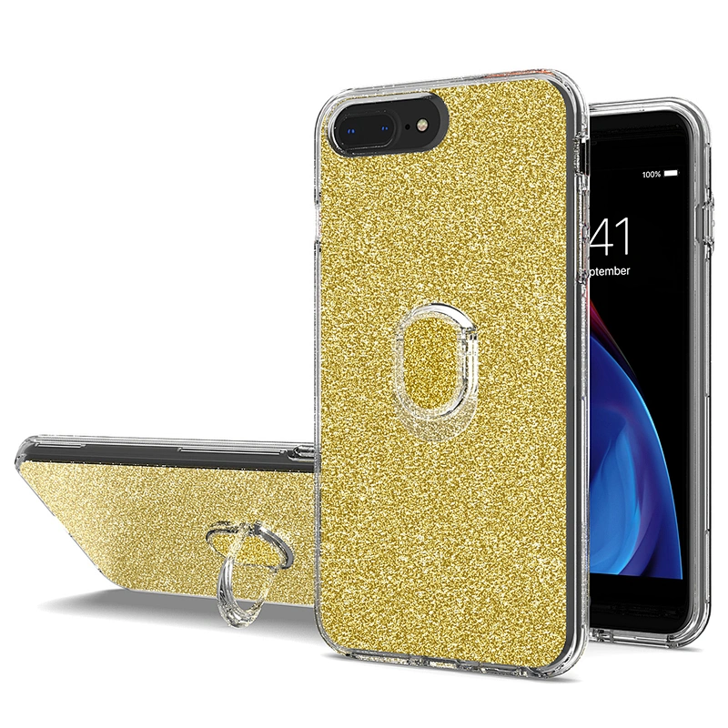 Glitter crystal phone case cover with ring stand holder for Apple iPhone 6 7 8 Plus