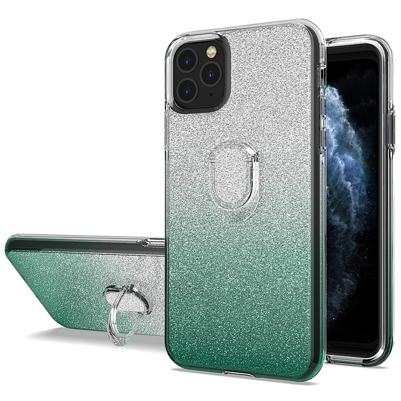 Clear tpu and gradient pc glitter phone case with finger ring for Samsung S10 S20 Lite Plus Ultra